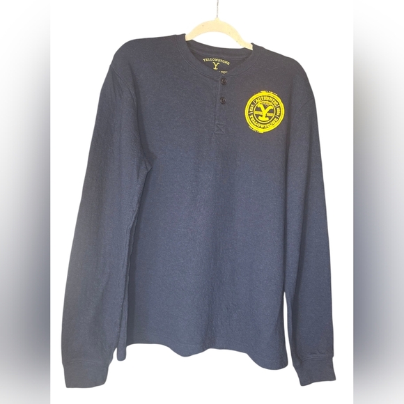 Flyshacker Men's Med Wool Blend Henley Shirt Yellowstone Dutton Ranch Gold Logo - Picture 1 of 5